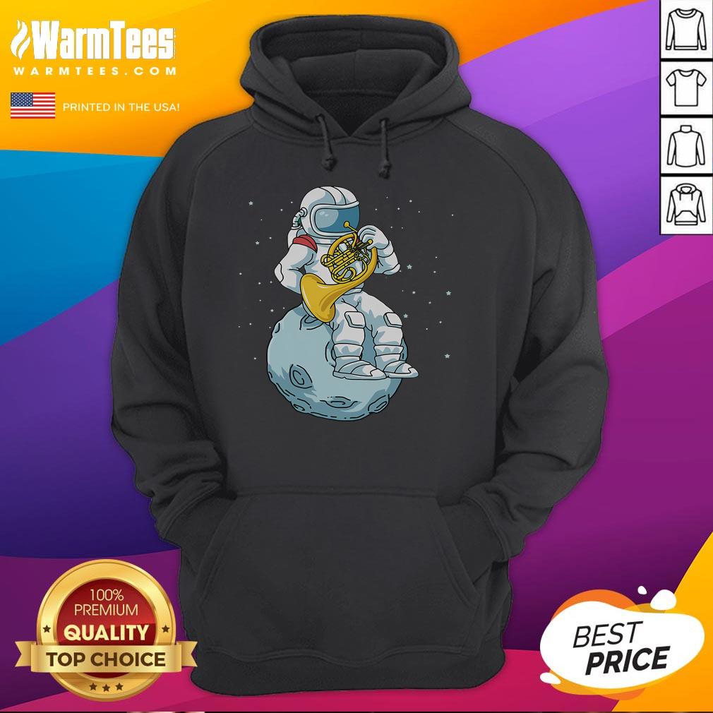 Funny French Horn Astronaut French Horn Brass Music Hoodie Funny French Horn astronaut in a brass music hoodie, showcasing a whimsical design for music lovers and musicians.