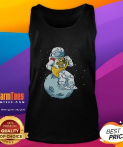 Funny French Horn astronaut in a brass music tank top, showcasing a whimsical design for music lovers and space fans.