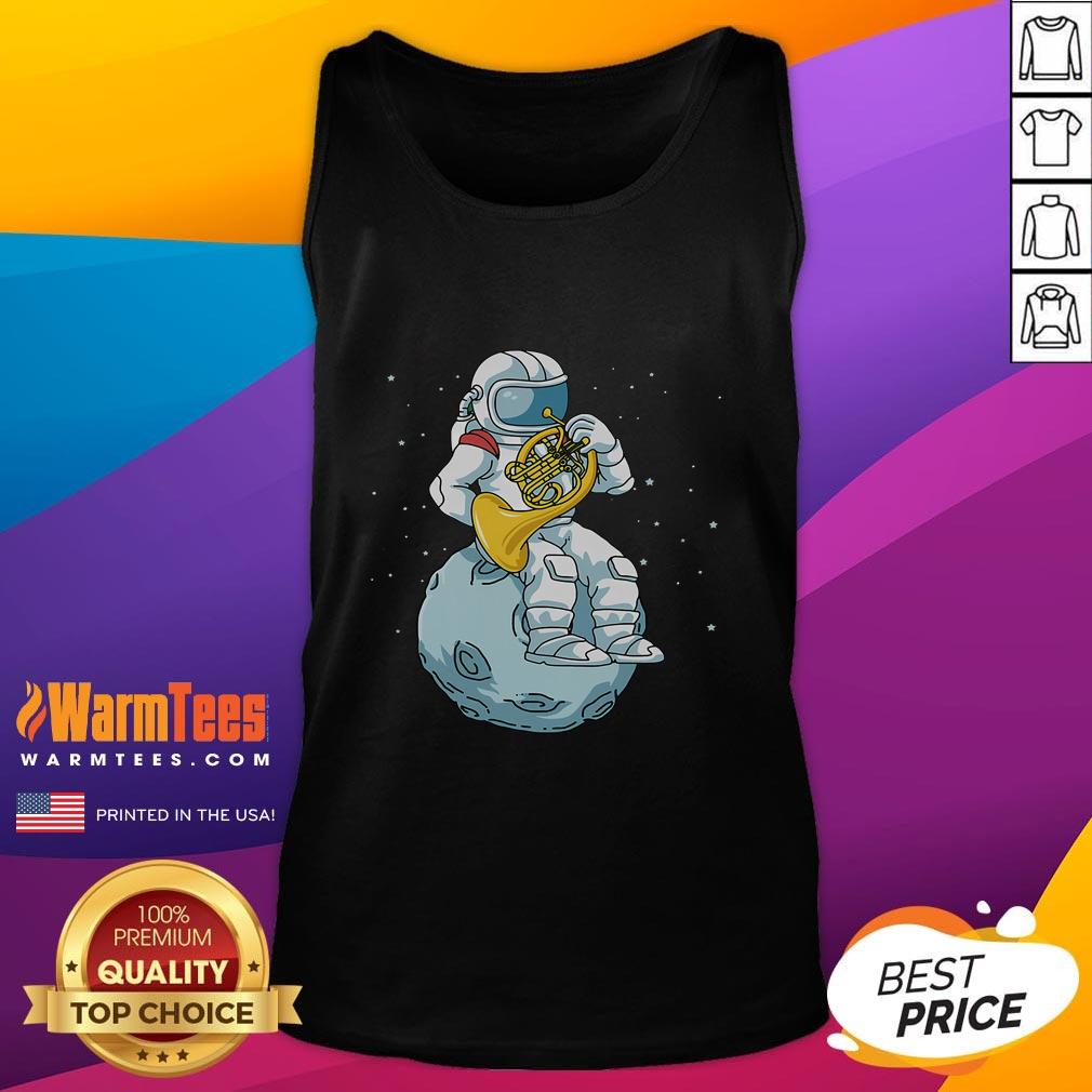 Funny French Horn Astronaut French Horn Brass Music Tank Top Funny French Horn astronaut in a brass music tank top, showcasing a whimsical design for music lovers and space fans.