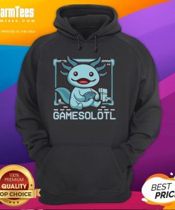 Funny Gamesalotl Boy wearing a gaming hoodie featuring an axolotl design, perfect for video gamers and gaming enthusiasts.