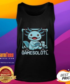 Funny Gamesalotl boy wearing an axolotl-themed gaming tank top, showcasing his love for video games and aquatic creatures.