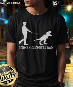 Funny German Shepherd Dad Dinosaur T-Shirt for GSD owners, perfect gift for Father's Day celebrations.