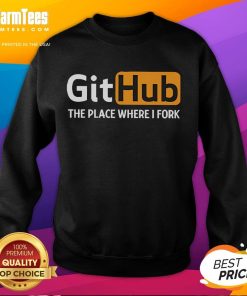 Funny GitHub sweatshirt featuring 'The Place Where I Fork' text, perfect for programmers and coding enthusiasts.
