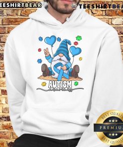 Funny gnome design on an autism awareness hoodie, promoting acceptance and inclusivity with vibrant colors and playful graphics.