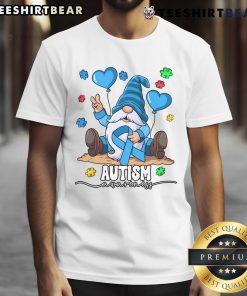 Funny gnome autism awareness T-shirt featuring a colorful gnome graphic promoting inclusivity and support for autism.