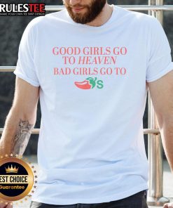 Funny 'Good Girls Go To Heaven, Bad Girls Go To Chili' T-Shirt design featuring playful text and vibrant colors.