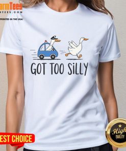 Funny goose in pun humor on a police-themed ladies tee, showcasing a playful design perfect for animal lovers.