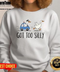 Funny goose in a pun-filled police sweatshirt, showcasing silly humor and quirky style for animal lovers.