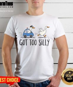 Funny goose wearing sunglasses on a police-themed T-shirt, showcasing silly pun humor for goose lovers and T-shirt enthusiasts.