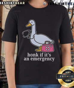 Funny goose nurse tee with 'Honk if it's an emergency' slogan, perfect for healthcare workers and animal lovers.