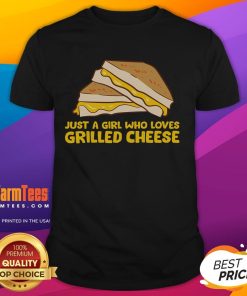 Alt Text: Funny grilled cheese t-shirt featuring Just A Girl Who Loves Grilled Cheese design in vibrant colors.