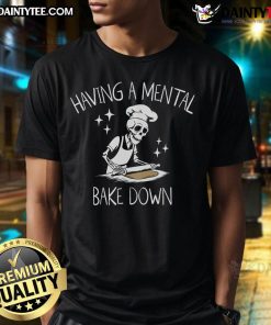 Funny skeleton baker chef t-shirt design featuring a humorous 'Mental Bake Down' theme for baking enthusiasts.