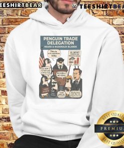 Colorful hoodie featuring funny Heard Island penguins protesting against tariffs, perfect for animal lovers and humor fans.