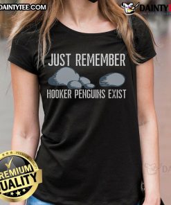Funny hooker penguins graphic on a ladies tee for penguin lovers and marine biologists, showcasing playful penguin art.