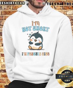 Alt Text: Funny hoodie with 'I Am Not Short, I Am Penguin Size' text, perfect for lazy penguin lovers and cozy wear.