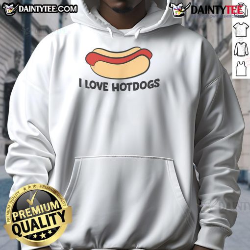Funny I Love Hotdogs hoodie featuring a quirky hot dog graphic, perfect for hot dog lovers and casual wear.