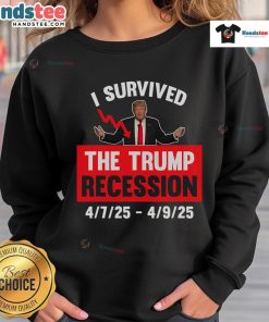 Alt Text: Funny 'I Survived The Trump Recession' sweatshirt design featuring bold text and a casual style, perfect for humor lovers.