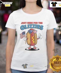 Funny 'I'm Just Here for the Glizzies' Fourth of July tee featuring wiener ladies, perfect for summer BBQs and celebrations.