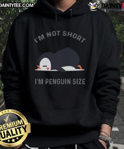 Cute penguin lover hoodie with 'I'm not short, I'm penguin size' slogan, perfect for funny and cozy style.