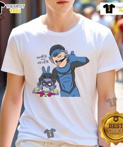 Alt Text: Funny Invincible Mark and Oliver T-Shirt featuring vibrant cartoon graphics of the iconic characters in a playful design.