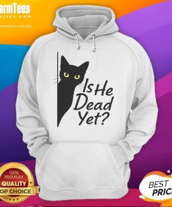 Funny 'Is He Vintage Dead Yet?' dark humor hoodie with playful graphic design for quirky fashion lovers.