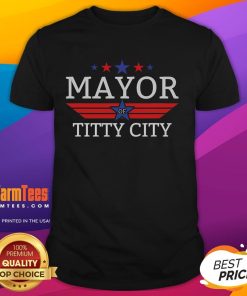 Funny Mayor Of Titty City T-Shirt featuring a humorous graphic and vibrant colors, perfect for quirky fashion lovers.