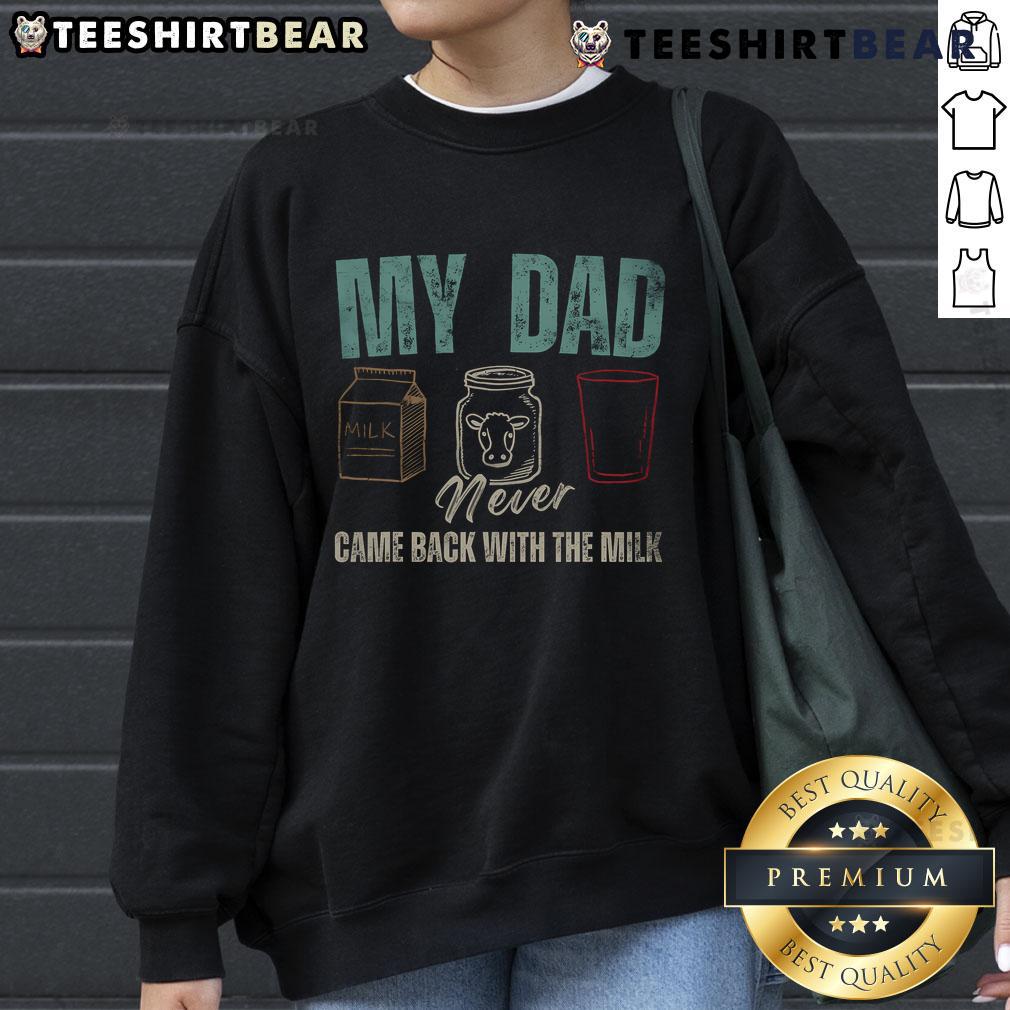 Funny My Dad Never Came Back With The Milk Daddy Dad Sweatshirt Funny 'My Dad Never Came Back With The Milk' sweatshirt for dads, perfect gift for humorous occasions and dad-themed apparel.