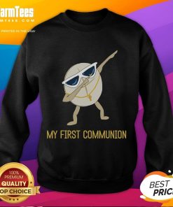 Funny My First Communion Dabbing Wafer sweatshirt featuring a playful design for kids celebrating their 1st Communion.
