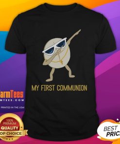 Funny My First Communion Dabbing Wafer 1st Communion T-Shirt design featuring a cute wafer character dab dance.