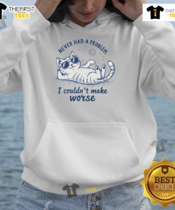 Funny cat summer hoodie featuring the phrase 'Never Had A Problem I Couldn't Make Worse' for pet lovers.