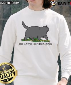 Funny Oh Lawd He Treading Fat Cat Sweatshirt featuring a humorous cat design, perfect for cat lovers and cozy outfits.