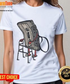 Funny old cassette retro ladies tee featuring a playful vintage cassette design, perfect for music lovers.
