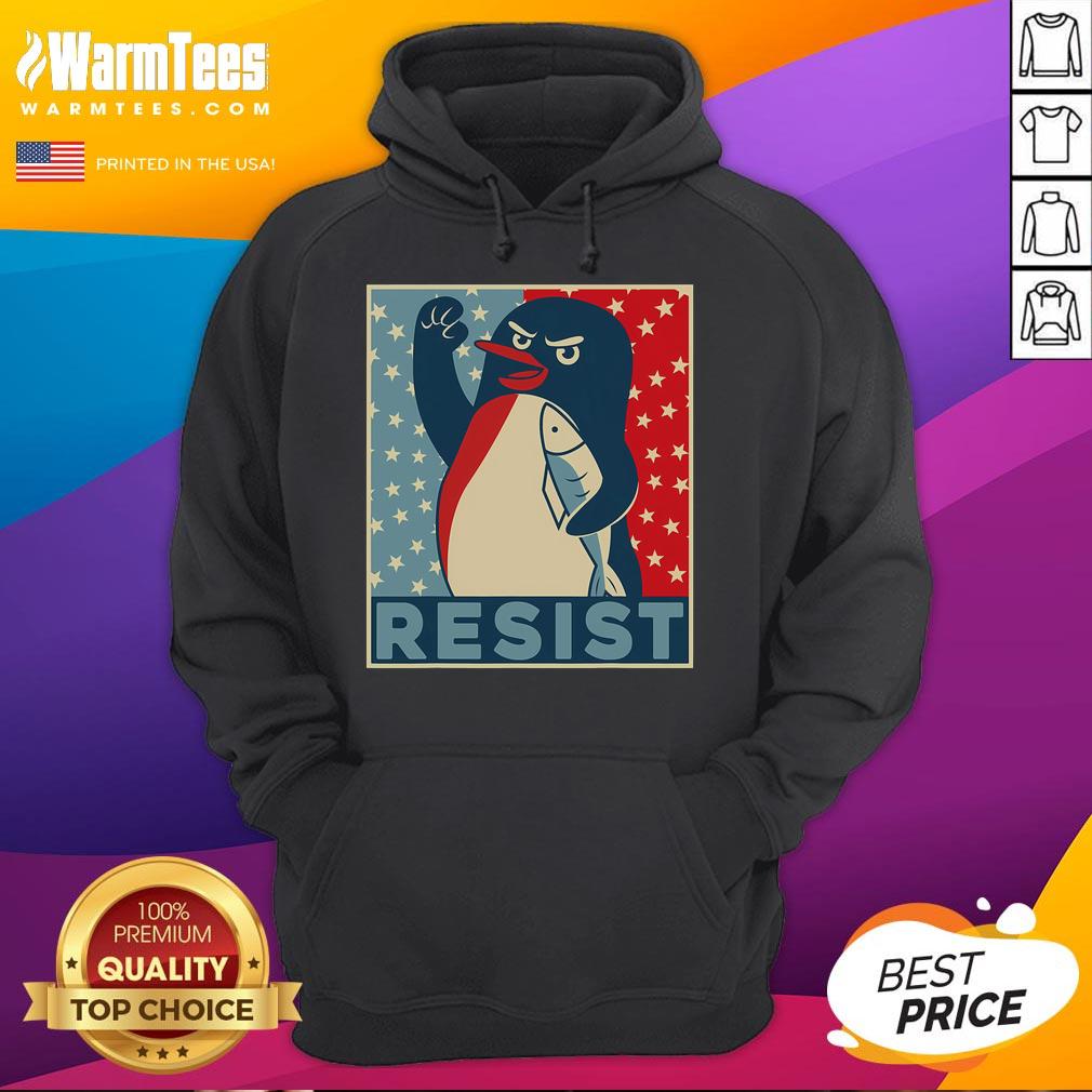 Funny Penguin Resist Penguins Protest Against Tariffs Hoodie Funny penguin in a hoodie protesting against tariffs at a rally, showcasing humor and activism in wildlife.