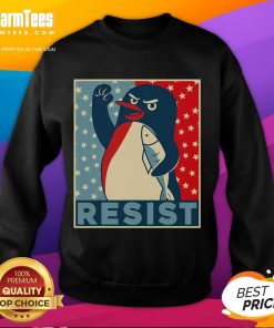 Alt Text: Funny penguin sweatshirt featuring penguins protesting against tariffs with humorous signs and expressions.