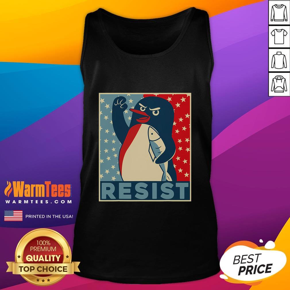 Funny Penguin Resist Penguins Protest Against Tariffs Tank Top Funny penguin wearing a tank top protests against tariffs at a penguin rally, showcasing humor and activism.