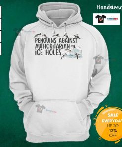 Funny penguins wearing sarcastic hoodies against authoritarian ice holes, showcasing humor and style in winter fashion.