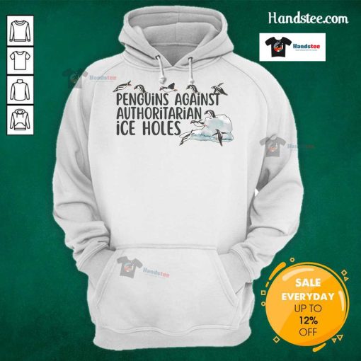 Funny penguins wearing sarcastic hoodies against authoritarian ice holes, showcasing humor and style in winter fashion.