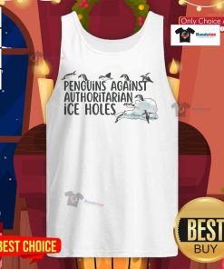 Funny penguins wearing sarcastic tank tops mocking authoritarian ice holes, perfect for quirky fashion lovers.