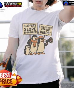 Funny penguins against tariffs on Heard Island featured on a quirky resist T-shirt design.