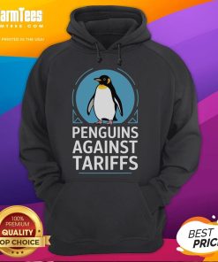 Funny penguins protesting against tariffs in a whimsical scene, perfect for the 'Funny Penguins Protest Anti-Tariff' hoodie.