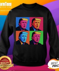 Funny pop art Donald Trump retro sweatshirt design featuring vibrant colors and a humorous cartoon-style illustration.