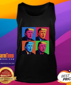 Funny pop art Donald Trump retro tank top featuring vibrant colors and a humorous graphic design.