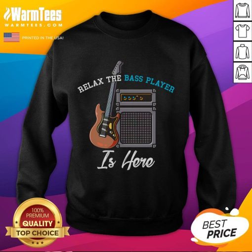 Funny Relax sweatshirt featuring a musician with a bass guitar, perfect for bass players and music enthusiasts.