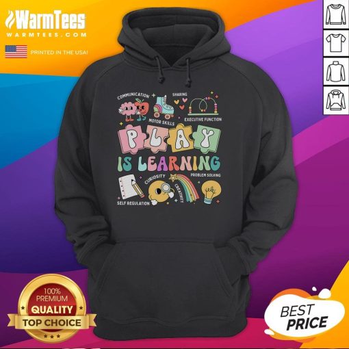 Alt Text: Funny retro groovy hoodie for kindergarten teachers, promoting play as learning in daycare settings.