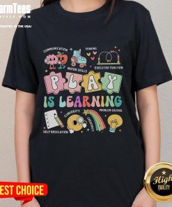 Alt Text: Funny retro groovy Play Is Learning tee for kindergarten teachers and daycare ladies, perfect for playful classroom vibes.
