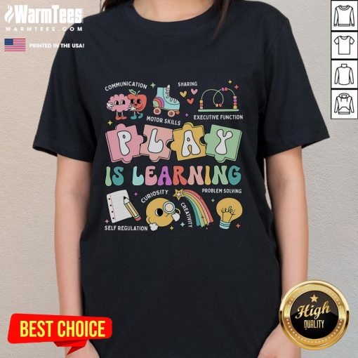 Alt Text: Funny retro groovy Play Is Learning tee for kindergarten teachers and daycare ladies, perfect for playful classroom vibes.