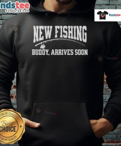Funny retro hoodie for dad featuring 'New Fishing Buddy Arrives Soon' design, perfect for fish lovers and fishing enthusiasts.