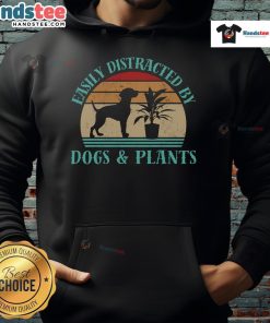 Funny retro vintage hoodie featuring 'Easily Distracted by Dogs and Plants' design, perfect for dog lovers and plant enthusiasts.