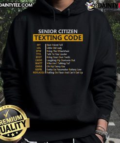 Funny senior citizens texting code on a grandpa hoodie, showcasing humor and style for older adults.