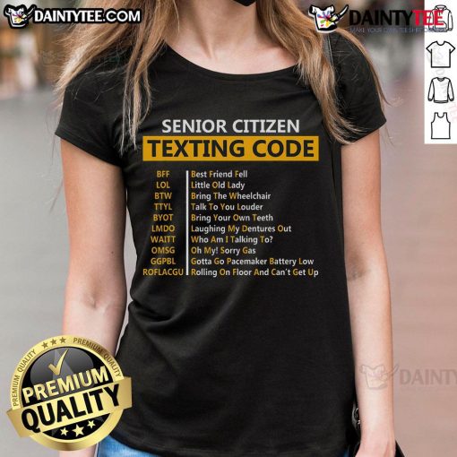 Funny senior citizens texting in code, featuring a humorous design for grandpas and ladies on a stylish tee.